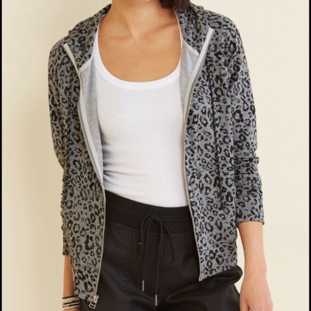 Sundry Animal Print Gray Black Zip-up Drawstring Super Soft Hoodie W-163 Sz S